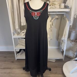 Notations women's sz. Large black beaded sequined maxi dress, #2315